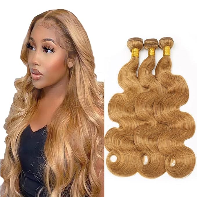 Color 27 Bundles Human Hair Honey Blonde Body Wave Bundles 20 22 24 Inch 27 Bundles Human Hair Extensions 27 Body Wave Bundles 50 Gram Per Bundle