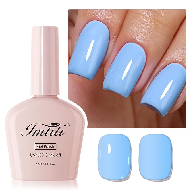 Imtiti Gel Nail Polish, 1Pcs Pastel Blue Soak Off UV LED Gel Polish, Long Lasting, Nail Art Manicure Salon DIY at Home for Spring and Summer (0.34 Fl Oz-966)