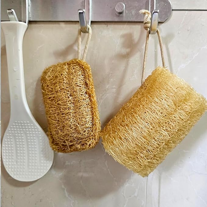 Natural Loofah Exfoliating Body Scrubber,Real Luffa Sponge for Women and Men in Shower, Luffa Kidchen Sponge (Yellow)