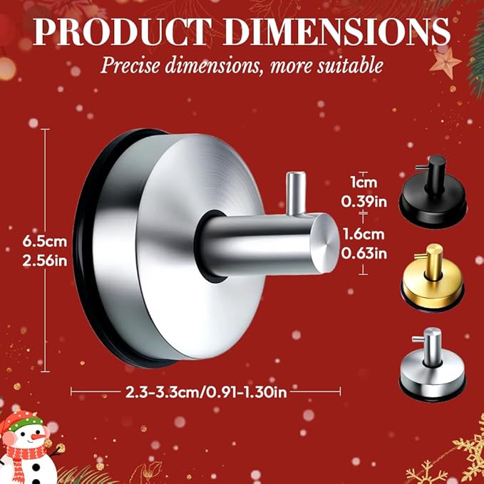 Suction Cup Hooks for Shower, 2025 New No Drill Suction Cup Hooks for Wreaths on Glass, Gold Silver Black Garland Hanger for Door Frame Wreaths Bathroom Window Mirrors (2, Silver)