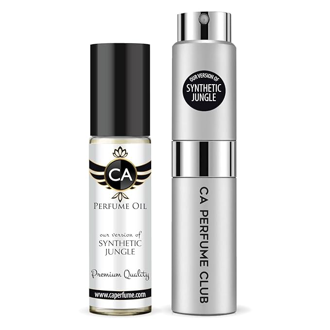 CA Perfume Duo Impression of Synthetic Jungle For Women And Men Perfume Layering Set Long Lasting Travel Size EDP + Body Oil Roll-On Bottle 0.27 Fl Oz+0.33 Fl Oz