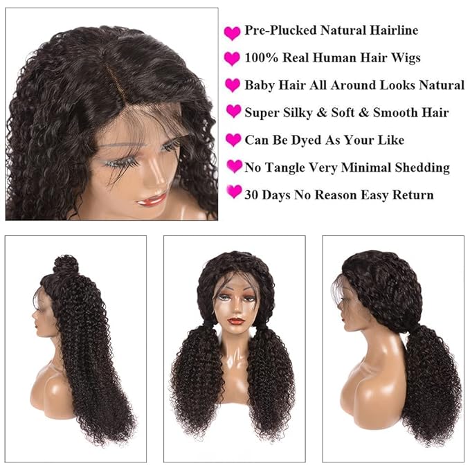 Deep Wave Lace Front Wigs Human Hair Pre Plucked 13x4 HD Lace Front Wigs For Black Women Brazilian Virgin Glueless Deep Curly Lace Frontal Wig Human Hair with Baby Hair 22 inch