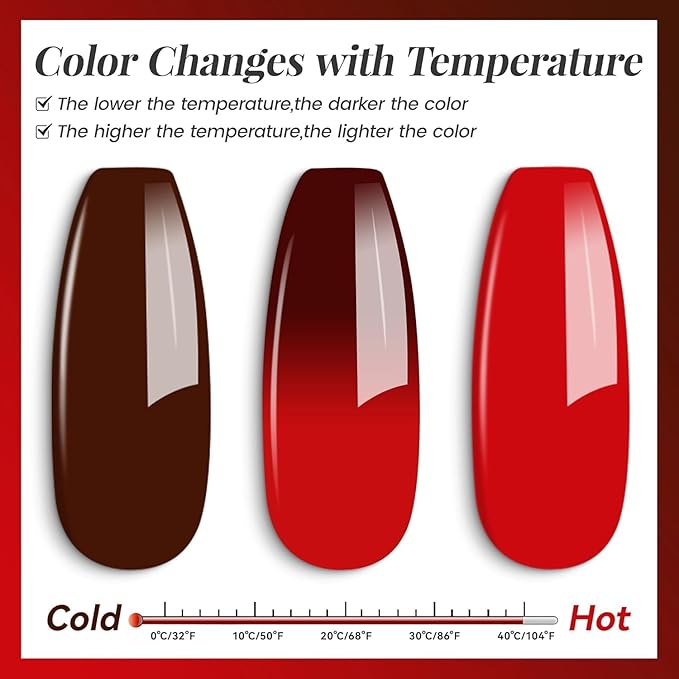 YTD Likomey Color Changing Gel Nail Polish 2 Pcs Set,15ml Red to Burgundy Red Pure Color and Brocade Glitter Kit,Thermal Ombre Change Colors Salon Manicure Fall Winter UV Nail Varnish,WB2-2