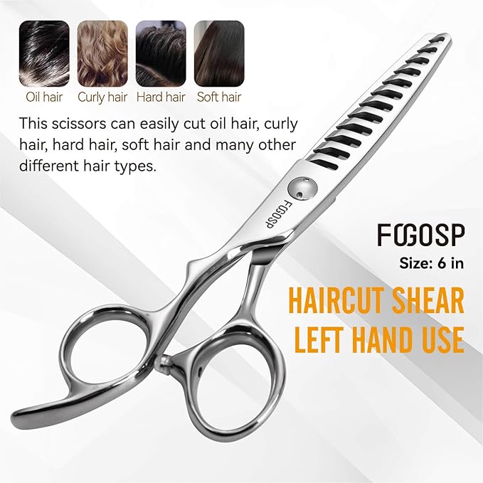 Left Handed Hair Thinning Scissors 6” Professional Barber Scissor Japan VG10 CNC Ultra-Precise Cuts Sharp Blades 12 Teeth Thinner Hair Shears for Women & Men with Thick Hair 40% Thinning Rate