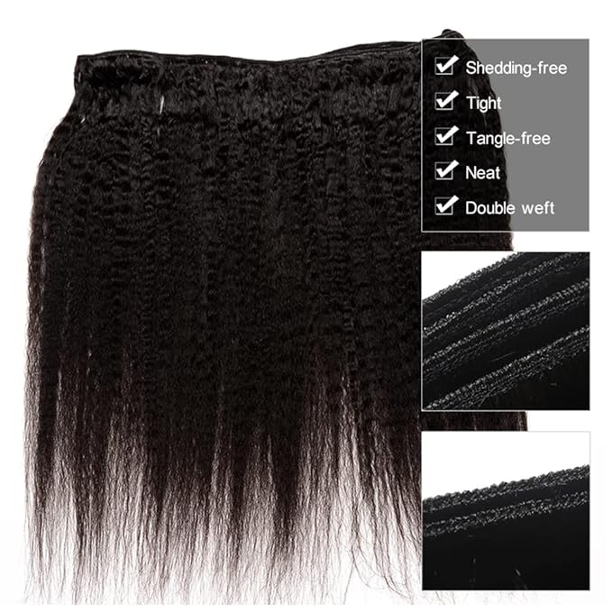 Natural Black Kinky Straight Bundles 26 26 26 inch 1B Color Yaki Straight Human Hair Bundle 1B Color Mixed Length Bundles 300g