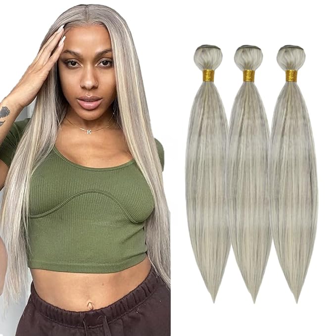 16 18 20 Inch Blonde Bundles Human Hair P613/grey Straight 3 Bundle Unprocessed Brazilian virgin hair Weave Extensions Double Weft 50 Grams/Bundle Colored Highlight Grey Bundles for Woman
