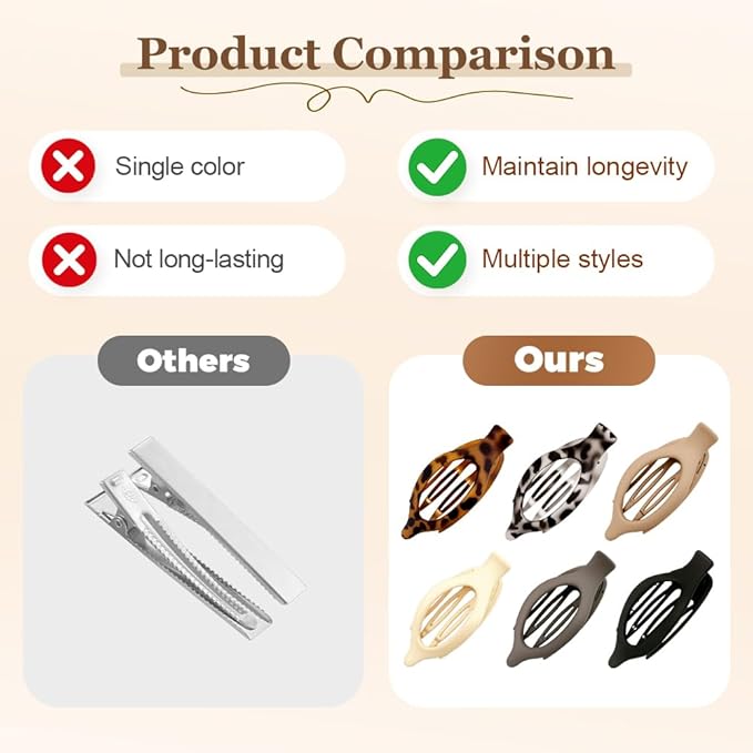 Flat Hair Clips for Women, Flat Claw Clips & Duckbill Hair Clips for Thick or Thin Hair, No-Slip Grip Hair Styling Accessories for Daily Use (Multicolor-6PC)