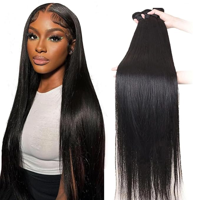 Straight Bundles Human Hair 16 18 20 Inch Brazilian Remy Straight Human Hair Bundles 100% Unprocessed Virgin Hair Bundles Natural Black Color Straight Bundles Human Hair
