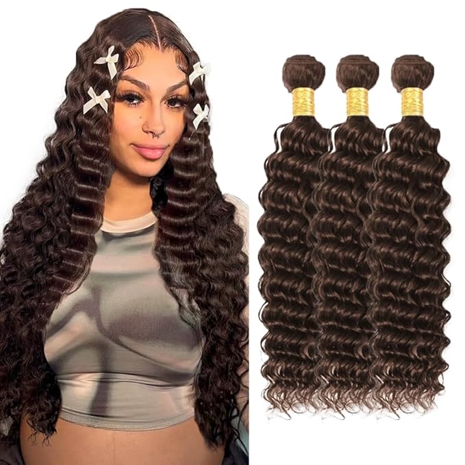 Brown Human Hair Bundles #4 Deep Wave Bundles 20 22 24 inch Dark Brown Bundle Human Hair #4 Wet and Wavy Bundle