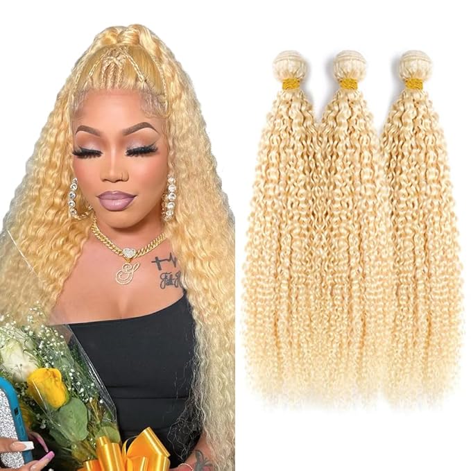 Blonde Human Hair Bundle 613 Blonde Kinky Curly Bundles 20 20 20 Inch Brazilian Virgin Hair 3 Bundles 613 Loose Wave Hair Extensions