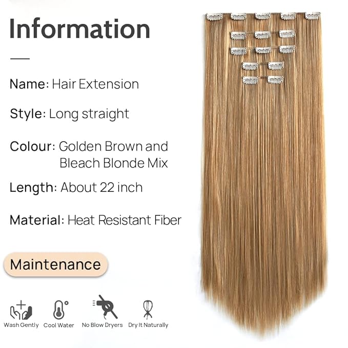Clip in Hair Extensions Blonde Extension Straight 22" Long Synthetic Fluffy and not Tangled Invisible Clips on Hairpieces for Women 5PCS Curly Wavy 18" Girls Brown Red White Natural 5 Oz