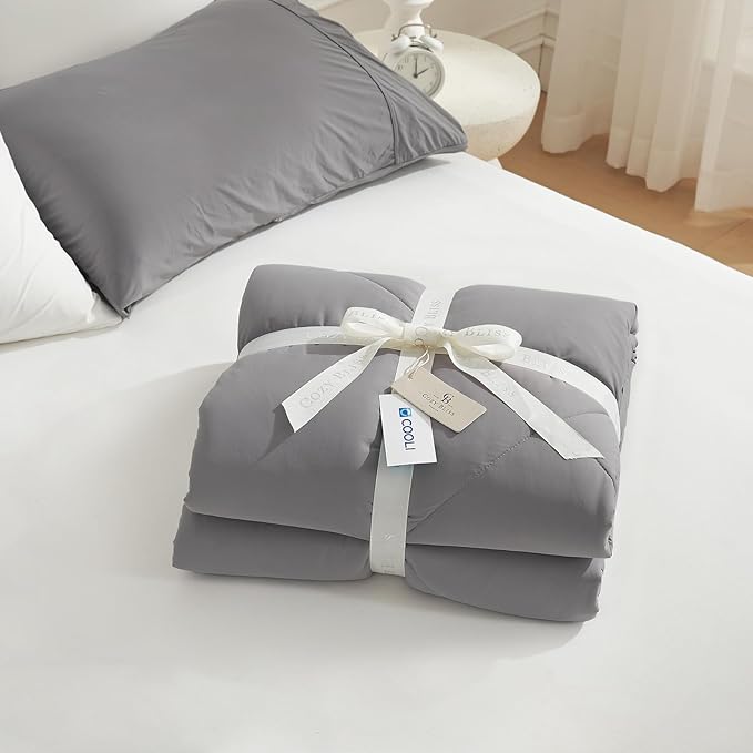 Cozy Bliss Cooling Comforter King Size, Cooling Blankets for Hot Sleepers and Night Sweats,Dark Light Gray Summer Comforter for King Size Bed, Breathable Soft Lightweight Silk Smooth