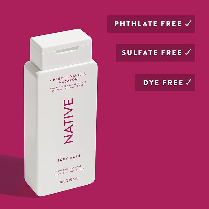 Native Body Wash Contains Naturally Derived Ingredients | For Women & Men, Sulfate, Paraben, & Dye Free Leaving Skin Soft and Hydrating | Cherry & Vanilla Macaron 18 oz