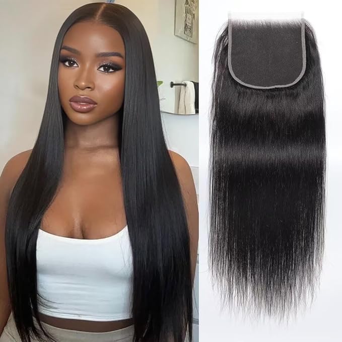 5x5 HD Lace Closure Brazilian Virgin Human Hair Straight 20 Inch Natural Black Single Knot Invisible Pre-Plucked Ultra-Thin Lace Part Closure for Black Women