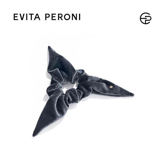 Evita Peroni Velvet Hair Scrunchie - Navy Blue Triangle Scrunchies for Women - Stretchy Polyester Spandex Hair Tie - Winter Christmas Gift in Elegant Packaging (Navy Blue)