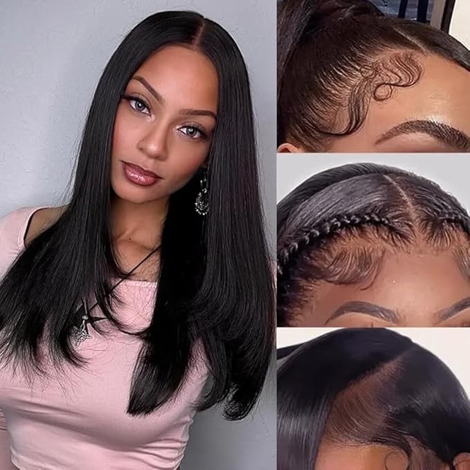 13x6 Straight Lace Front Wigs Human Hair for Women HD Transparent Lace Wigs Human Hair 200% Density Glueless Wigs Human Hair Pre Plucked Natural Hairline 20Inch