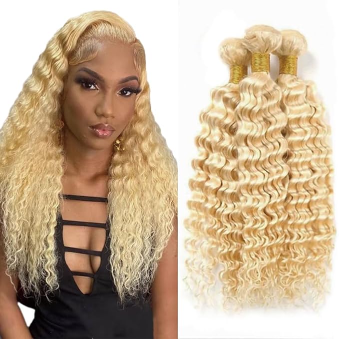 Blonde Human Hair Bundles 613 Loose Deep Wave Bundle Brazilian Unprocessed Virgin Hair 3 Bundles 14 16 18 Inch Blonde Deep Wave Bundle