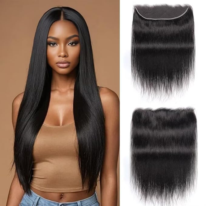 13x4 HD Lace Front Closure Ultra-Thin Invisible Frontal HD Lace Pre Plucked With Baby Hair 12A Silk Straight Brazilian Human Hair Extensions Single Knots 16 Inches