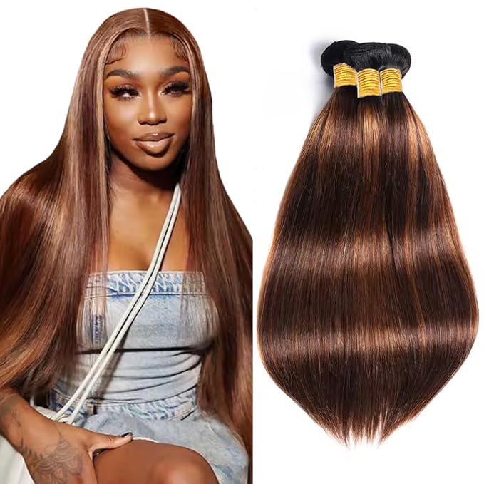 Freiuoke Brown Bundle Color 30 Bundles Human Hair Extensions Brazilian Virgin Hair 3 Bundles 26 26 26 Inch P4/30 Straight Human Hair Weave