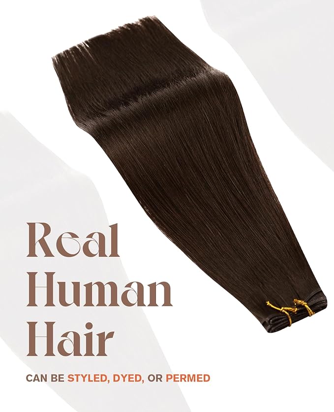 Sunny Hair Genius Weft Hair Extensions Human Hair Sew In Hair Extensions Real Human Hair Brown Invisible Weft Extensions Human Hair Hand Tied Extensions 22 Inch 80G #4