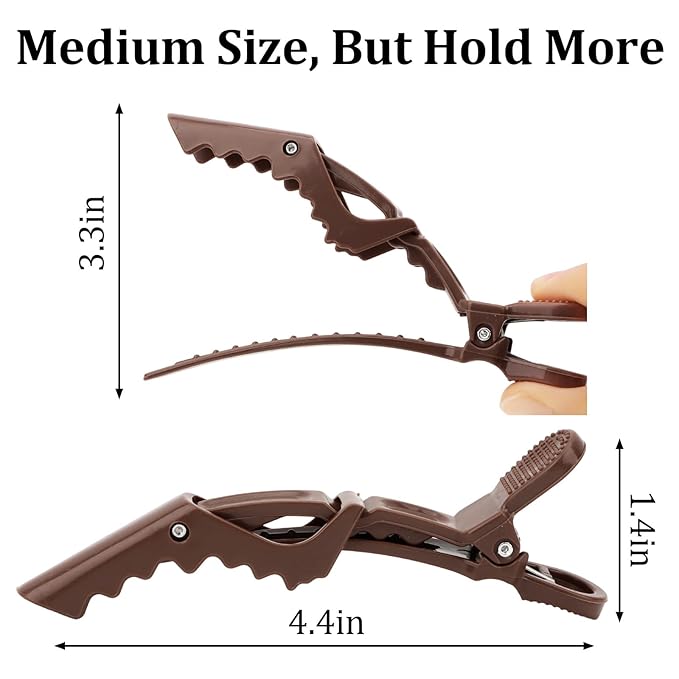 24 Pack Alligator Hair Clips for Styling, Sectioning Crocodile hair Clips Professional Barber Accessories for Salon of Thick Curly Volume Hair (Brown)