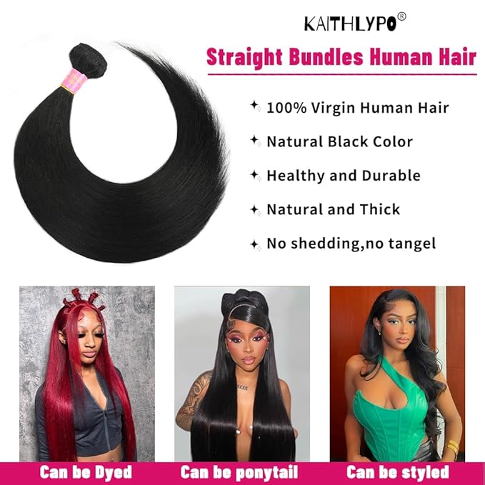 Straight Hair Bundles Human Hair 100% Unprocessed Virgin 30 Inch Straight Hair Bundles 12A Grade Double Weft Natural Black