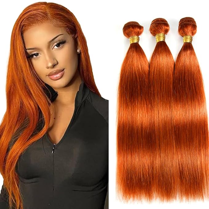 20 22 24 Inch Ginger Bundles Human Hair #350 Orange Straight 3 Bundle Unprocessed Brazilian virgin hair Weave Extensions Double Weft 50 Grams/Bundle Colored Ginger Bundles for Woman