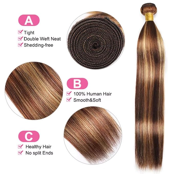 30 32 34 Inch Blonde Bundles Human Hair P27/33 Honey Blonde Straight 3 Bundle Unprocessed Brazilian virgin hair Weave Extensions Double Weft 50 Grams/Bundle Colored Highlight Brown Bundles