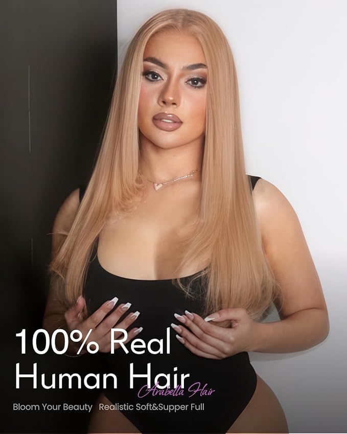 Arabella Blonde Wig Human Hair 230% Density Ready to Go Glueless Wigs Human Hair Pre Plucked Pre Cut 5x6 Lace Closure Wigs Human Hair Milk Tea Blonde Wig (18 Inch Straight Light Brown Wig)