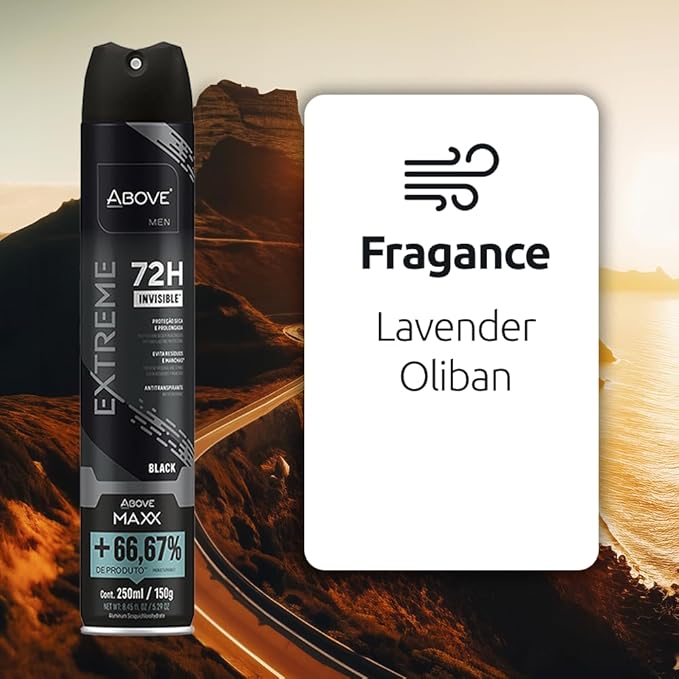 ABOVE Extreme Men Black MAXX - 72H Antiperspirant Spray Deodorant for Men 8.45 Fl Oz | Aluminum-Free | Fresh Mist, No Stain & Alcohol, Long-Lasting Men's Deodorant Spray | Lavender and Oliban