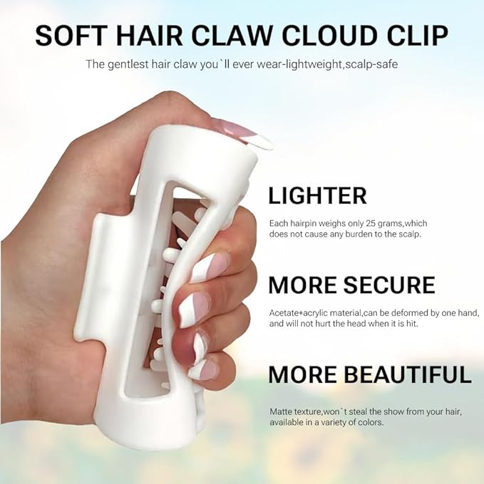 Silicone Hair Clips, Cloud Hair Pins for Women, 3.9 inch Soft Hair Claw Clip for Thick/Fine/Thin/Curly Hairstyle, White 1 Pack