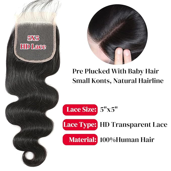 5x5 Hd Lace Closure Human Hair 14 Inch Body Wave 5x5 Closure 12A Grade Hd Transparent Lace Frontal Closure Pre Plucked Natural Black