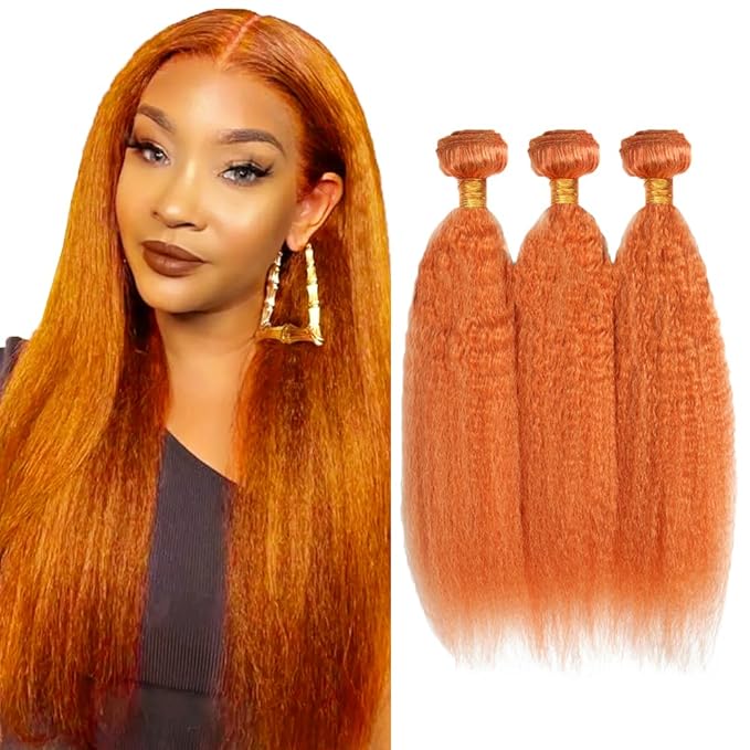 30 32 34 inch Ginger Bundles Human Hair 350 Yaki Straight Bundles Ginger Kinky Straight Bundle