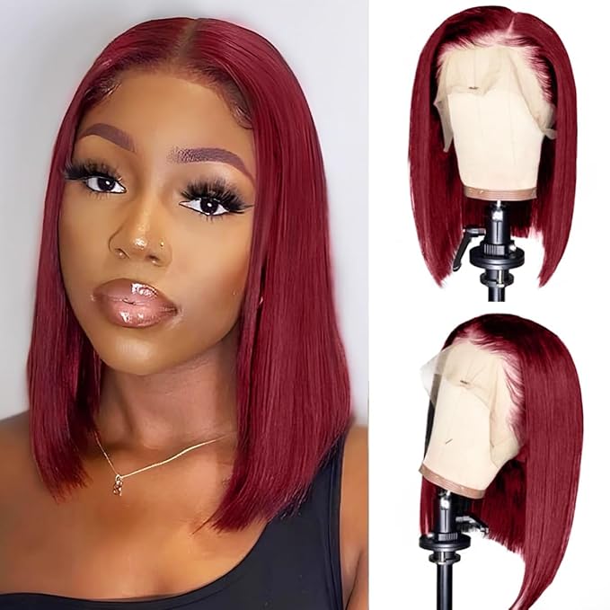 LICHANG 13x4 99J Straight Lace Front Wigs Human Hair Pre Plucked with Baby Hair for Black Women Glueless 12 Inch