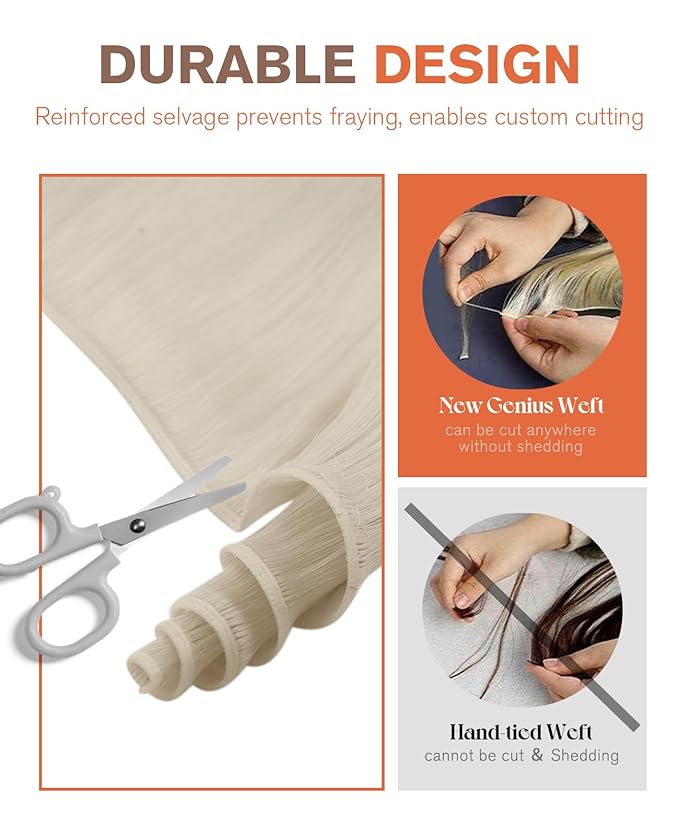 Sunny Hair Genius Weft Sew in Hair Extensions Platinum Blonde Genius Hair Weft Human Hair Hand Tied Wefts Extensions Blonde Long Straight Hair Bundles for Women 22inch
