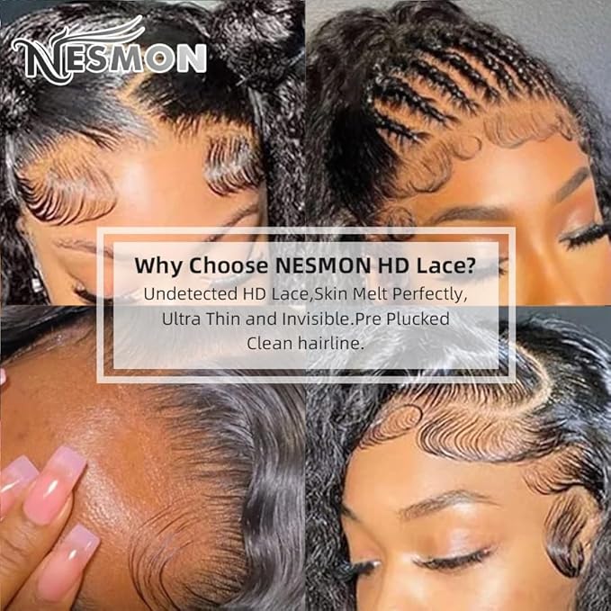 NESMON 13x6 Deep Wave HD Lace Front Wigs Human Hair Wigs for Women 200% Density 0.01MM Real SKINLIKE HD Lace Deep Curly Lace Frontal Wigs Pre Plucked with Baby Hair Natural Color 22 Inch