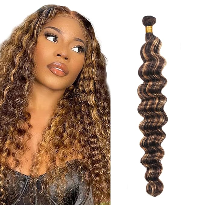 Honey Blonde Bundle P4/27 Deep Wave Human Hair Bundles Brazilian Virgin Hair Single Bundle 16 Inch Color 27 Hair Extensions