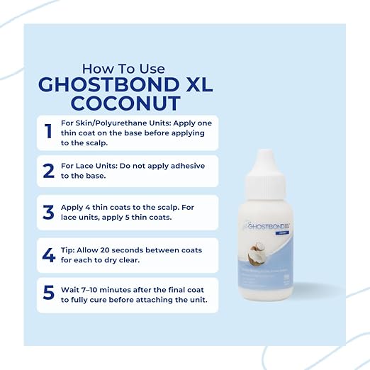 GHOSTBOND XL Hair Replacement Adhesive - 1.3oz - Invisible Bonding Wig Glue: Extra Moisture Control - Water & Oil-Resistant, Light Hold for Poly and Lace Hairpiece, Wig, Toupee Systems, (Coconut)
