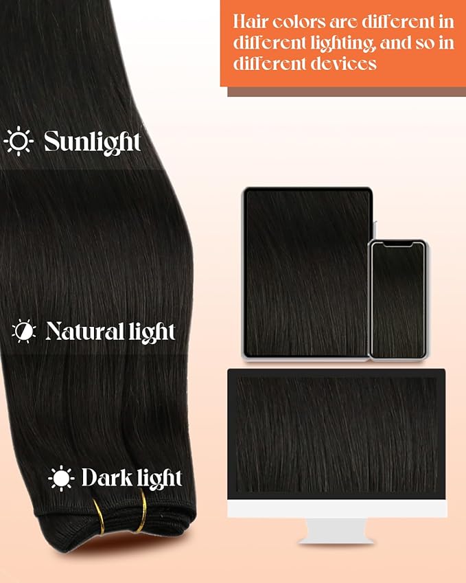 Sunny Hair Human Hair Extensions Sew in Natural Black Weft Hair Extensions Human Hair Black Sew in Hair Extensions Real Human Hair Soft Silky Texture Popular Color 20inch 100g