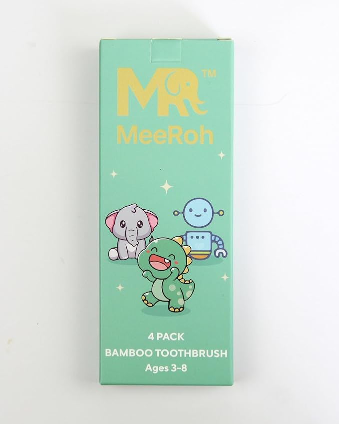 MeeRoh Bamboo Toothbrush for Kids – Eco-Friendly, Soft Bristles, 4-Pack