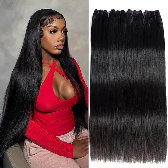 Straight 4 Bundles Human Hair 24 26 28 30 Inch 100% Unprocessed Vietnamese Human Hair Bundles 16A Full And Thick Virgin Hair Weave Bundles Raw Hair Extensions Natural Color