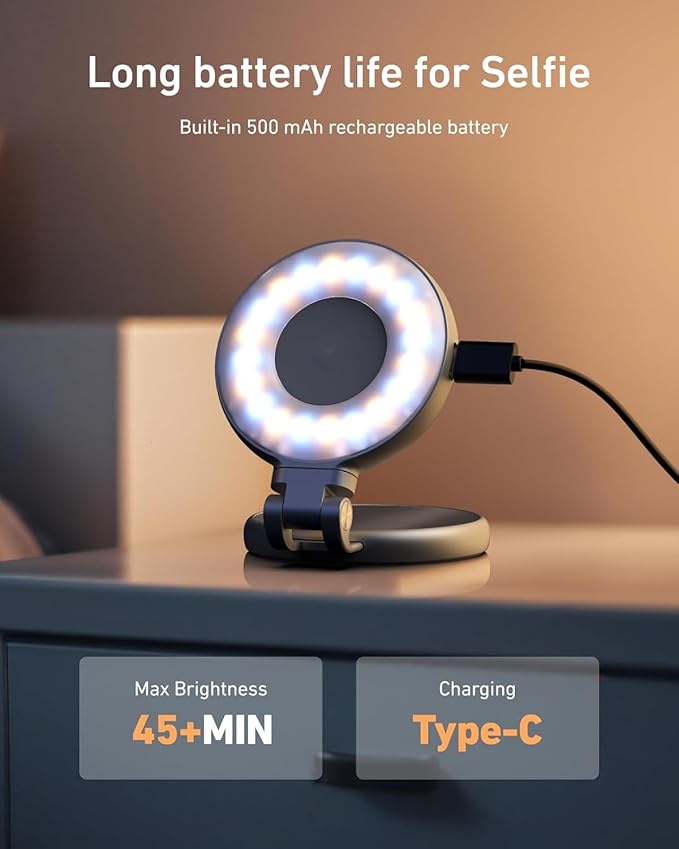 C03 Magnetic Selfie Light, Phone Light Compatible with iPhone Magsafe, CRI97 360° LED Ring Fill Light with Mirror for Selfies/Photography/TikTok/Zoom Calls/Video Conference
