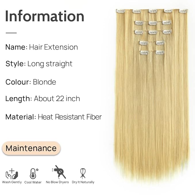 Blonde Clip in Extension Straight 22" Long Synthetic Thick Clips on Hair Piece for Women 5PCS Black Curly Wavy 18" Cheap Brown Red White Soft Natural Full Head Weddings Party Daily Use 5 Oz