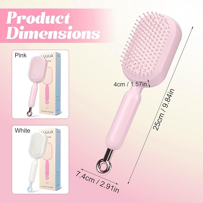 Self Cleaning Hair Brush, Retractable Cushion Massage Comb Brush, One-pull Clean Anti Static Brushs, Hairs Styling Tools for All Hairs Types, Retractable Hair Brush for Women Men (pink)