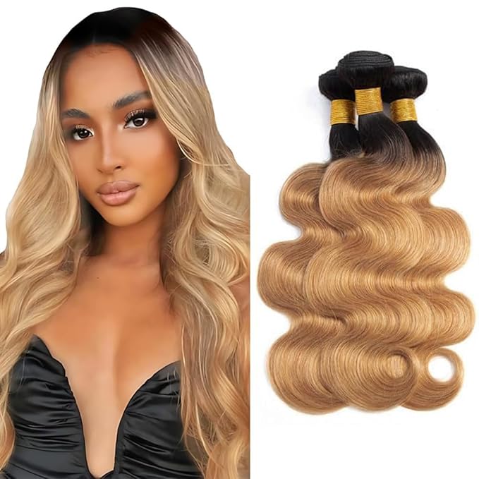 Ombre Hair Bundles 1B27 Body Wave Bundle Human Hair 14 16 18 Inch 150g Honey Blonde Bundle Brazilian Unprocessed Virgin Hair 3 Bundles