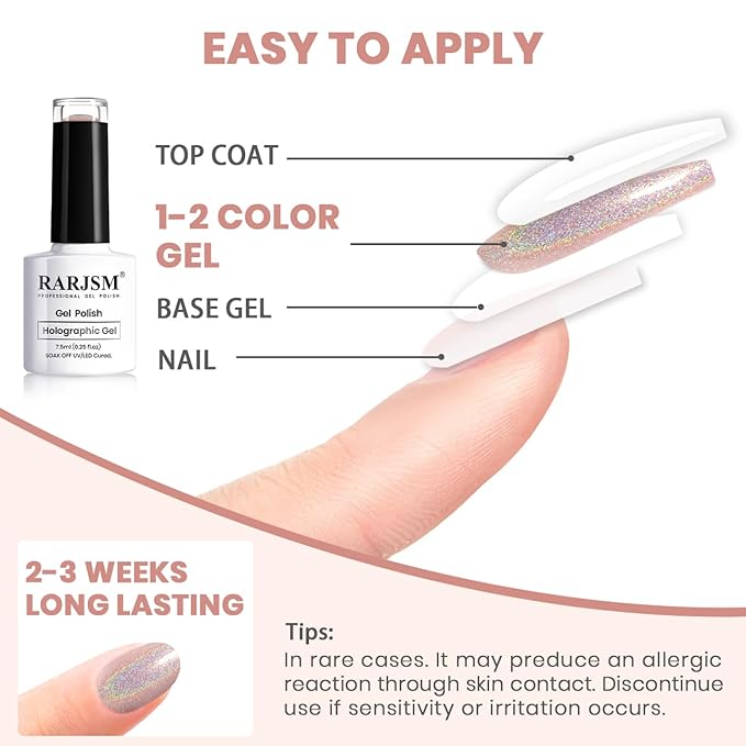 RARJSM Holographic Gel Nail Polish Light Purple Pink Rainbow Glitter Reflective Iridescent Gel Polish Curing Required Unicorn Mirror Chrome Laser Effect Soak off for Summer Salon Home Manicure 7.5ML