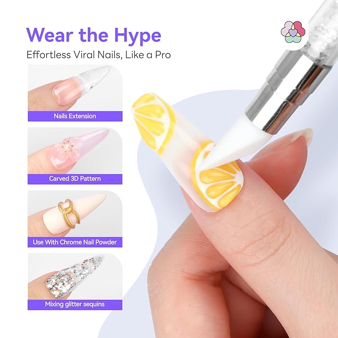 SAVILAND White Solid Builder Nail Gel Kit: Non-Sticky 60 g Sculpture Gel for Nail Art with Chrome Powder Sequins Sculpture Pen Non-Wipe Extensions 3D Nails Art Designs DIY Home