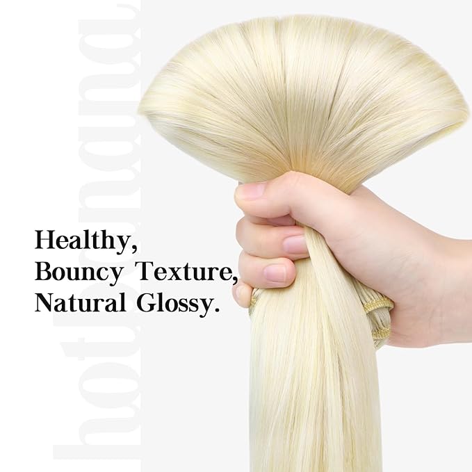 HOTBANANA Human Hair Clip in Hair Extensions, Ivory Blonde 120g Clip in Hair Extensions Real Human Hair Straight Remy Hair Clip Ins 18 Inch 7pcs