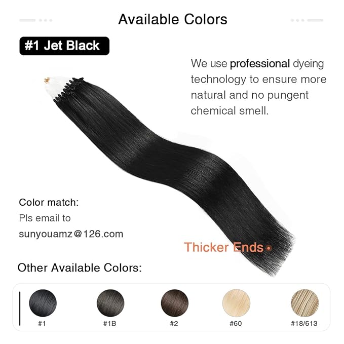 SUYYA Microlink Jet Black Micro Loop Hair Extensions - Real Human Hair Straight Micro Links - 50 Strands, 50g/Pack for Women (18 inch #1)