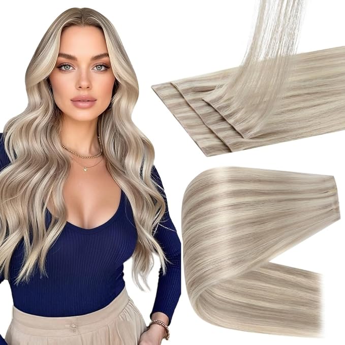 Full Shine Balayage Invisi Edge Clip in Hair Extensions 20 Inch Injected Seamless PU Clip in Hair Extensions Ash Blonde Highlights Light Blonde Real Hair 6 PCS 120 G